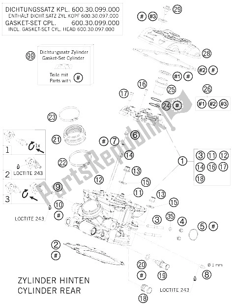 All parts for the Cylinder Head Rear of the KTM 990 Adventure White ABS 09 Europe 2009