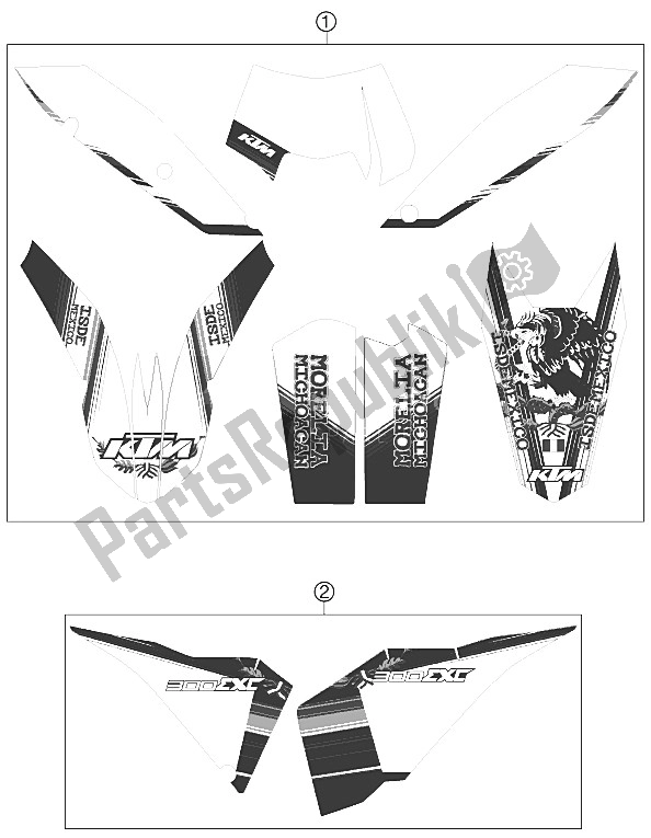 All parts for the Decal of the KTM 300 EXC E SIX Days Europe 2011