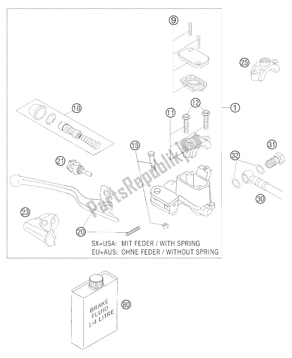 All parts for the Hand Brake Cylinder of the KTM 125 SXS Europe 2005