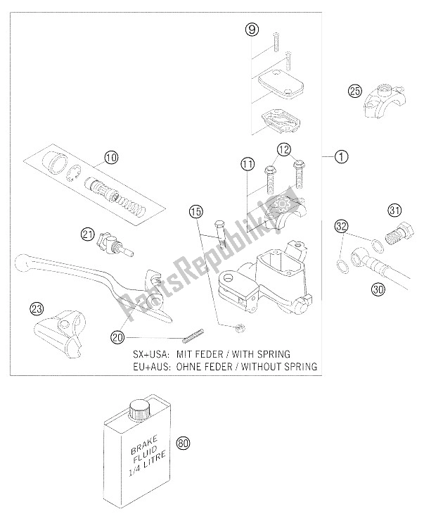 All parts for the Hand Brake Cylinder of the KTM 200 EXC Europe 2006