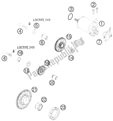 All parts for the Electric Starter of the KTM 530 EXC R Australia United Kingdom 2008