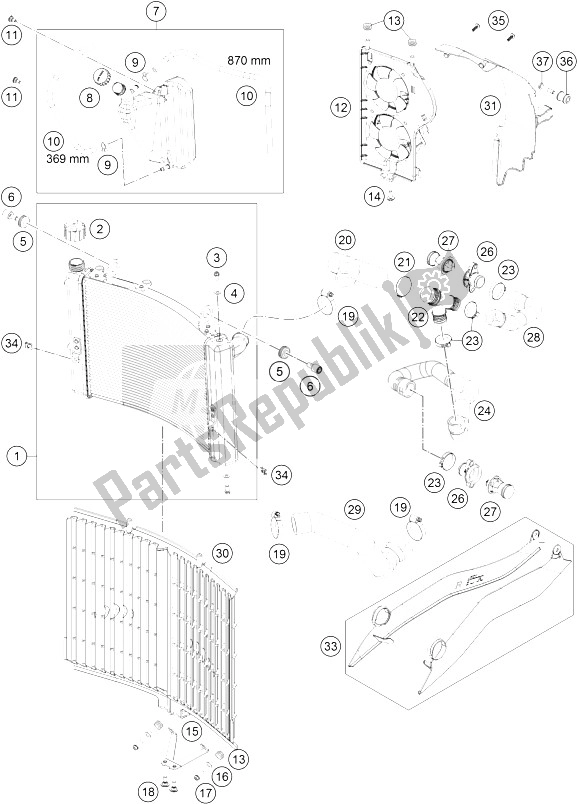 All parts for the Cooling System of the KTM 1190 Adventure ABS Grey USA 2016