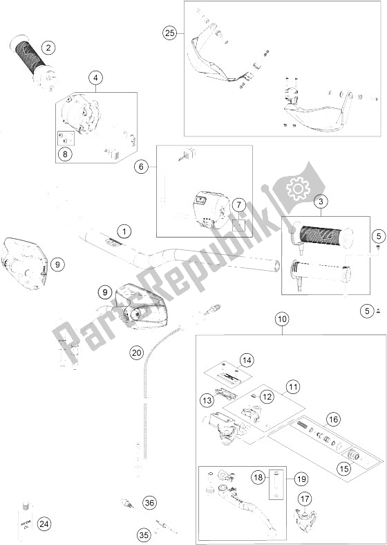 All parts for the Handlebar, Controls of the KTM 1290 Super Adventure WH ABS 15 USA 2015