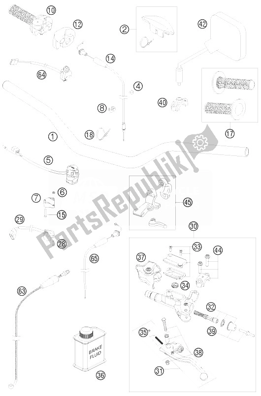 All parts for the Handlebar, Controls of the KTM 250 EXC E Starter Europe 2010