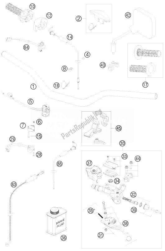 All parts for the Handlebar, Controls of the KTM 250 EXC E Starter Europe 2010