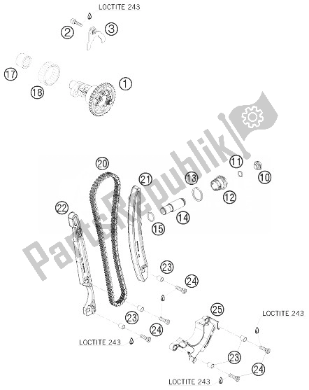 All parts for the Timing Drive of the KTM 530 EXC SIX Days Europe 2010