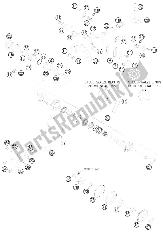 All parts for the Exhaust Control of the KTM 125 EXC Europe 2008