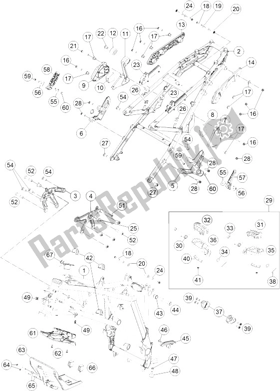 All parts for the Frame of the KTM 1290 Super Adventure WH ABS 15 Europe 2015