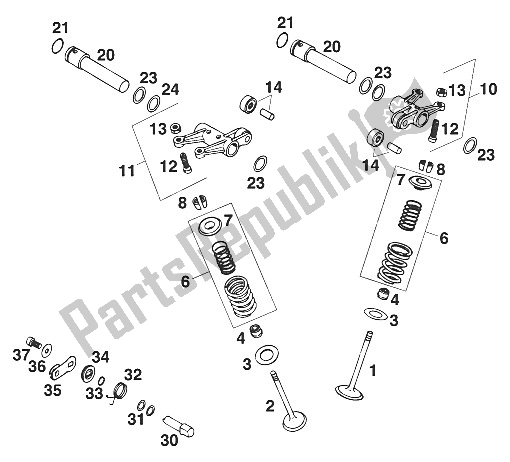 All parts for the Valves Lc4'95 of the KTM 620 SX WP Europe 1994