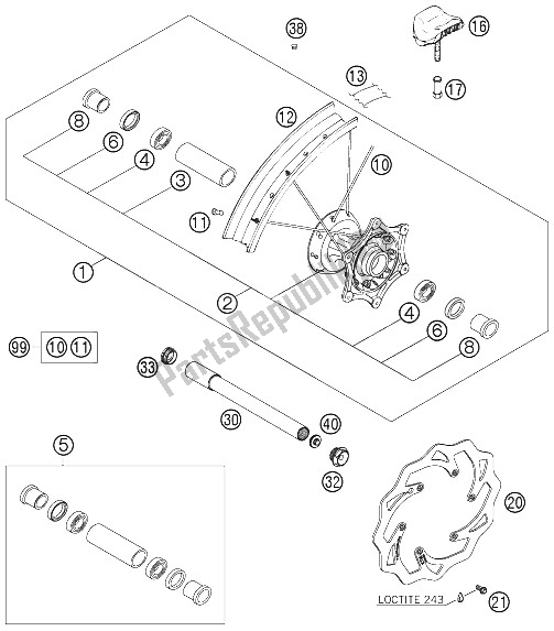 Tutte le parti per il Ruota Anteriore del KTM 250 SX F Europe 2008