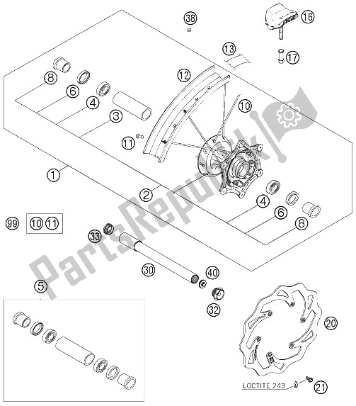 All parts for the Front Wheel of the KTM 450 SX F Europe 2008