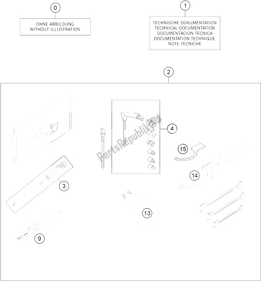 Tutte le parti per il Kit Accessori del KTM 1290 Superduke R Orange ABS 15 USA 2015