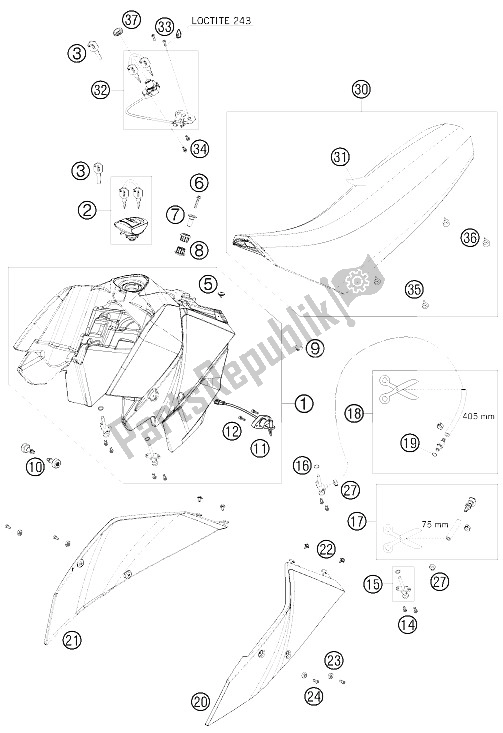 Toutes les pièces pour le Réservoir, Siège, Couverture du KTM 690 Supermoto LIM ED Europe 2009