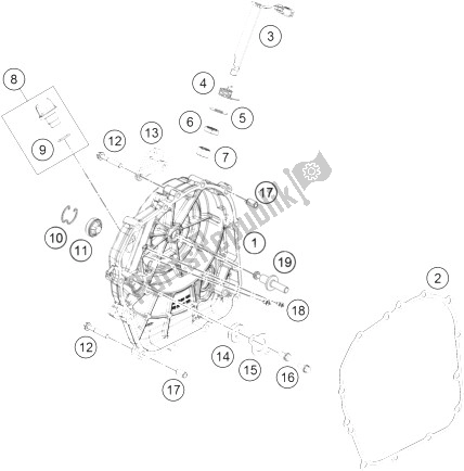 All parts for the Clutch Cover of the KTM 390 Duke Black ABS CKD Argentina 2014