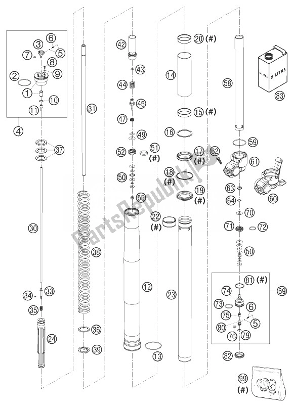 All parts for the Forklegs Wp Usd48 125/200 Mxc of the KTM 125 EXC United Kingdom 2003