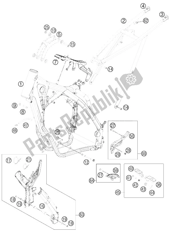 All parts for the Frame of the KTM 250 XC W USA 2015