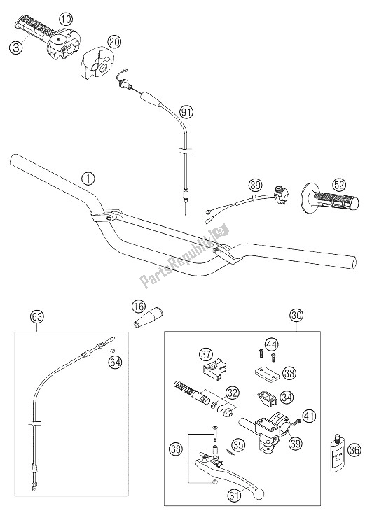 All parts for the Handlebar, Controls of the KTM 105 SX Europe 2006