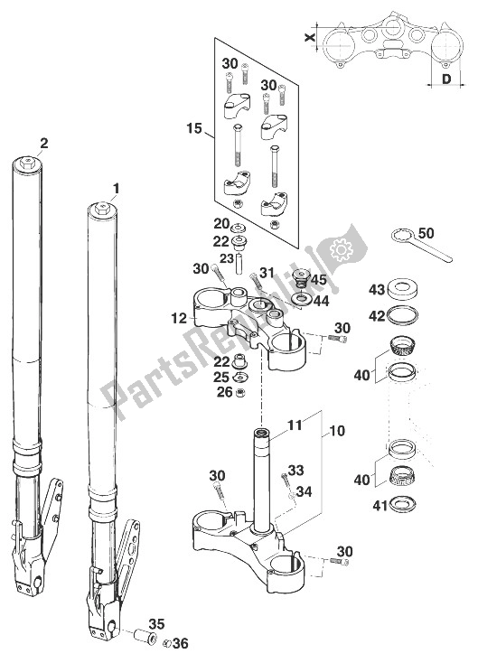 All parts for the Front Fork - Steering Stem Wp Duke '97 of the KTM 640 Duke E Europe 1998