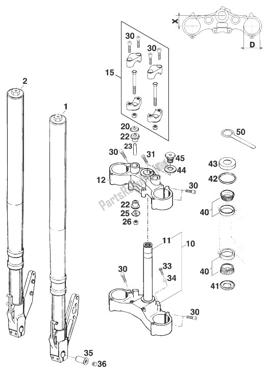 All parts for the Front Fork - Steering Stem Wp Duke '97 of the KTM 640 Duke E United Kingdom 1998