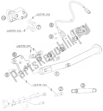 Todas as partes de Suporte Lateral do KTM 950 Supermoto Orange 07 Europe 2007