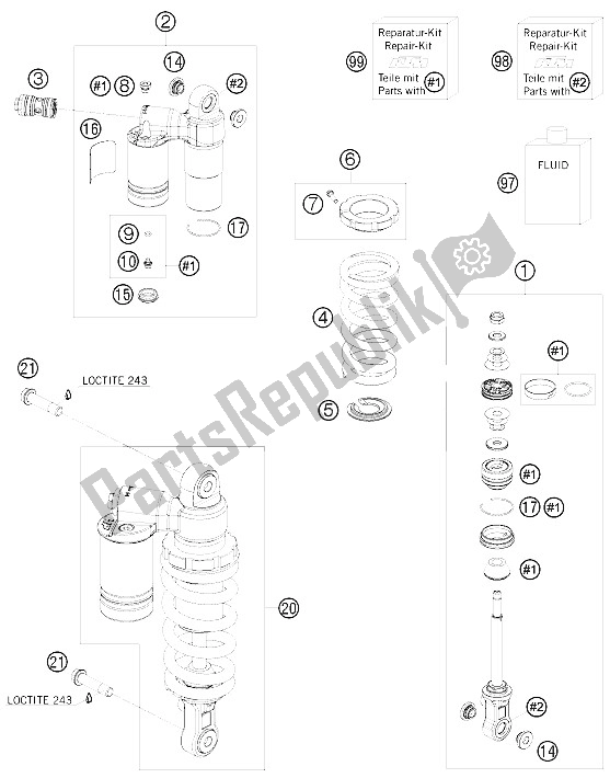 Todas las partes para Monoshock de KTM 1190 RC 8 Orange Japan 2009