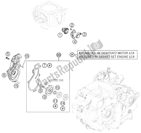 All parts for the Water Pump of the KTM 690 Enduro R ABS Australia 2014