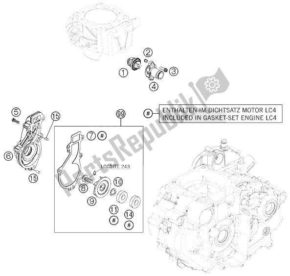 All parts for the Water Pump of the KTM 690 Enduro R ABS Europe 2014