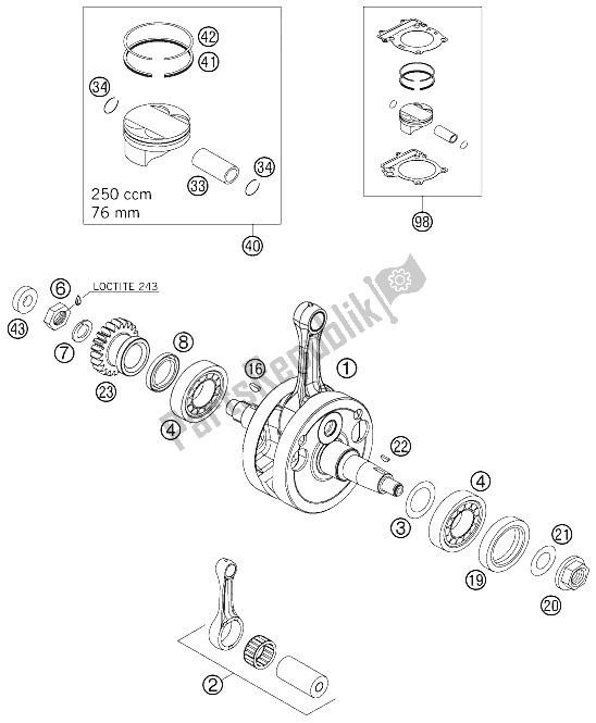 All parts for the Crankshaft, Piston of the KTM 250 EXC F SIX Days Europe 2008