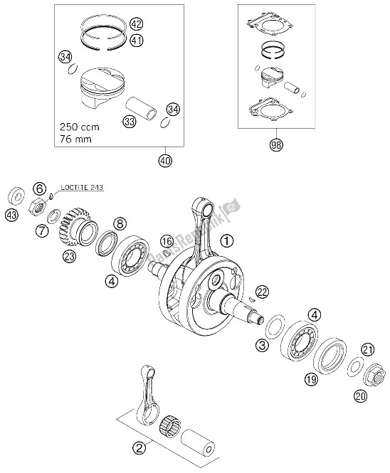 Tutte le parti per il Albero Motore, Pistone del KTM 250 SX F Europe 2008