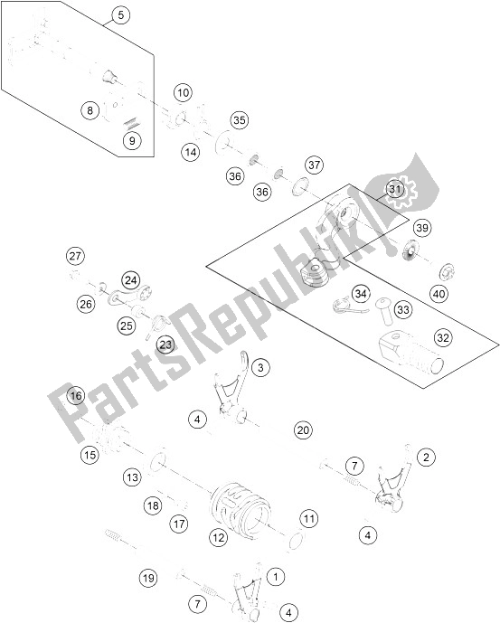 Todas as partes de Mecanismo De Mudança do KTM Freeride 250 R Europe 2016