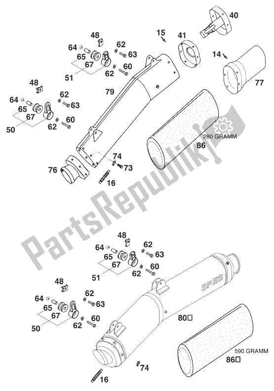 Todas las partes para Silenciador 400/540 Sxc, 620 Sx de KTM 400 SX C 99 Australia 1999