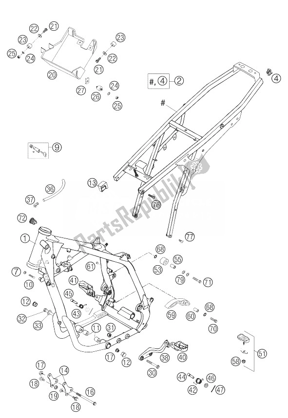 Alle onderdelen voor de Kader, Hulpframe 625 Sxc van de KTM 625 SXC Europe 2003