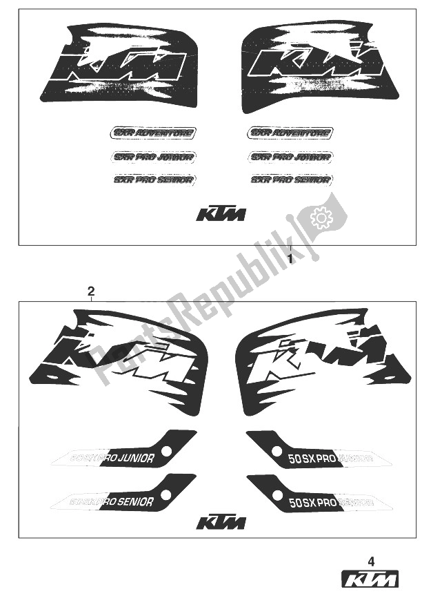 Toutes les pièces pour le Décalcomanie 50 Sxr '99 du KTM 50 SX PRO Junior USA 1999