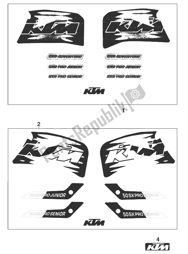 Toutes les pièces pour le Décalcomanie 50 Sxr '99 du KTM 50 SX PRO Junior USA 1999