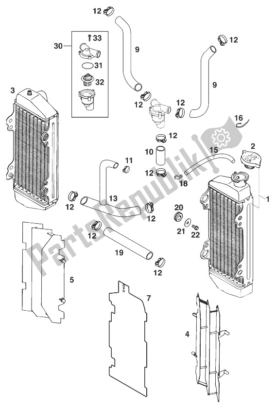 Tutte le parti per il Radiatore - Tubo Radiatore 125/200 Egs '99 del KTM 200 EGS 8 KW Europe 1999