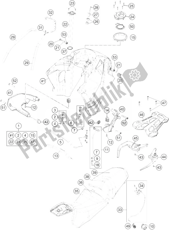 Tutte le parti per il Serbatoio, Sedile, Coperchio del KTM 1190 Adventure ABS Grey USA 2014