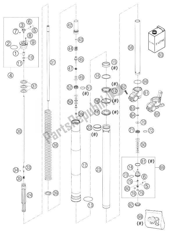 Todas las partes para Horquilla Pierna Wp Usd 43625 Sxc de KTM 625 SXC Europe 2003