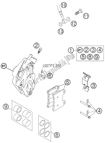 All parts for the Brake Caliper Front of the KTM 640 LC4 Supermoto Prestige 05 Australia 2005