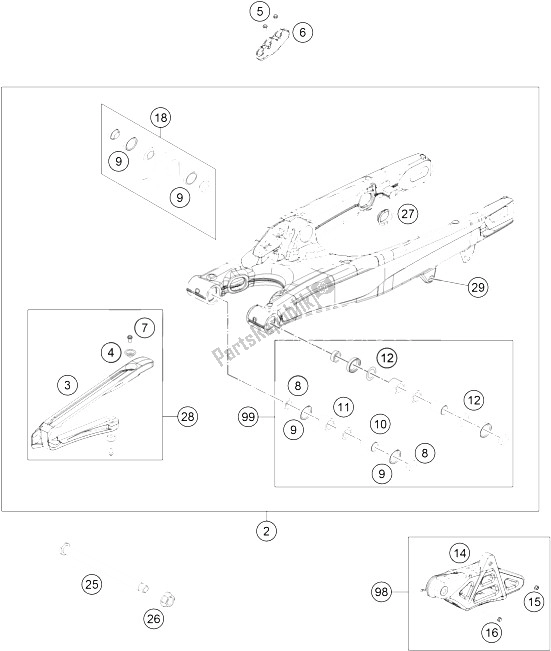 All parts for the Swing Arm of the KTM 250 XC W USA 2015