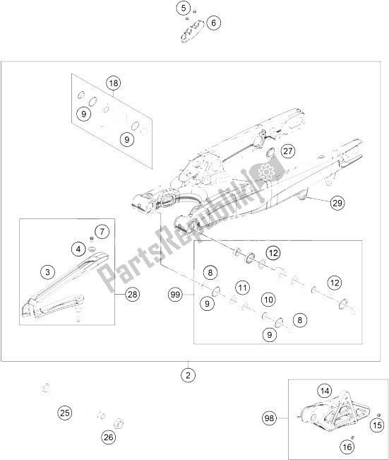 All parts for the Swing Arm of the KTM 250 XCF W USA 2015