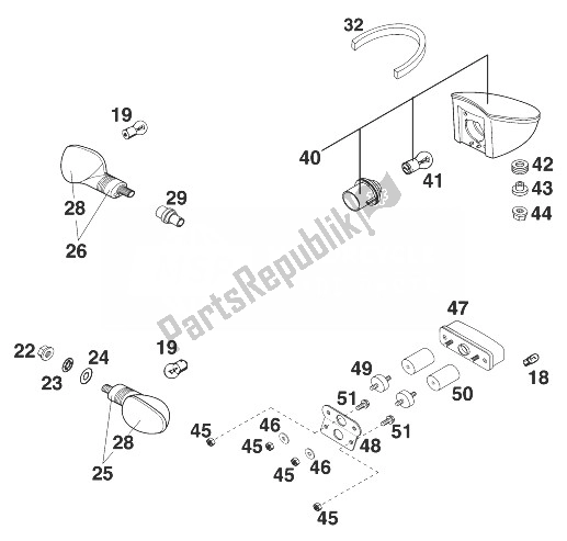 Tutte le parti per il Lampeggiatore, Luce Posteriore Duca del KTM 640 Duke II Titan Europe 1999