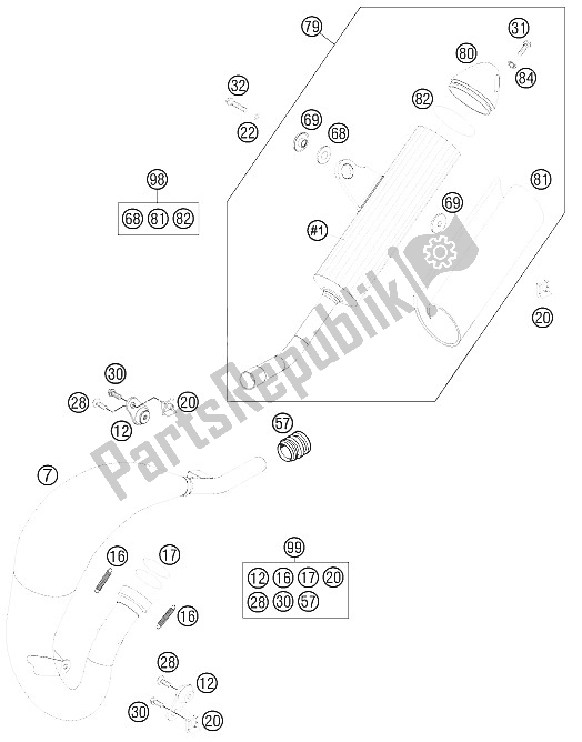 All parts for the Exhaust System of the KTM 85 SX 19 16 Europe 2012