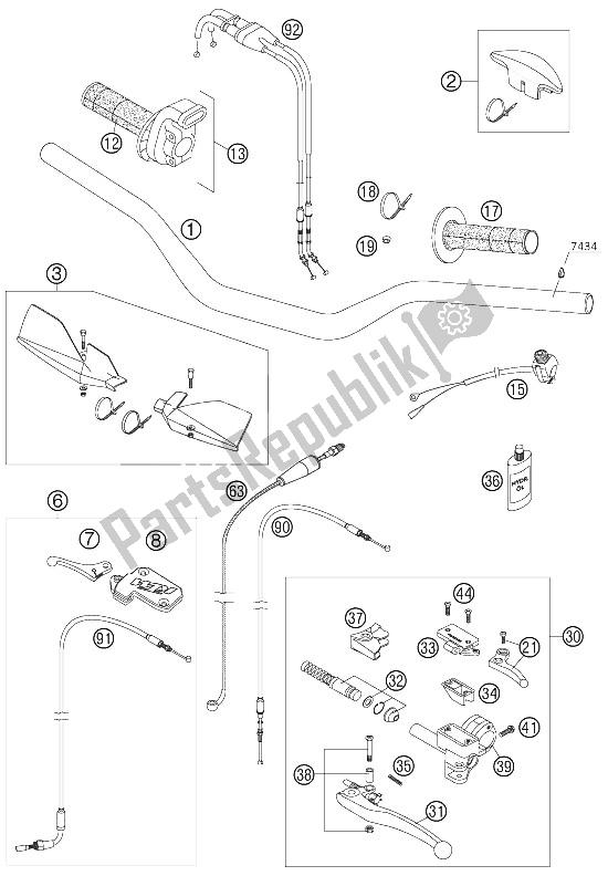 All parts for the Handlebar, Controls of the KTM 540 SXS Europe 2006