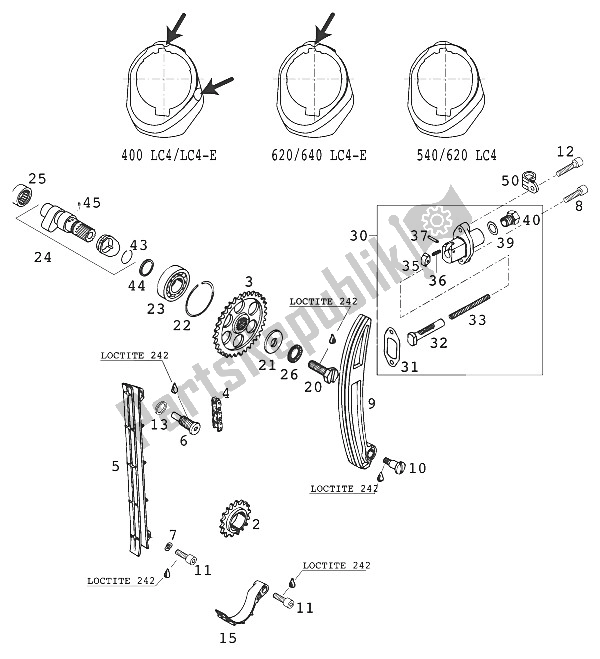 Todas las partes para Accionamiento De Temporización 400-620 Lc4 de KTM 400 SXC USA 2000
