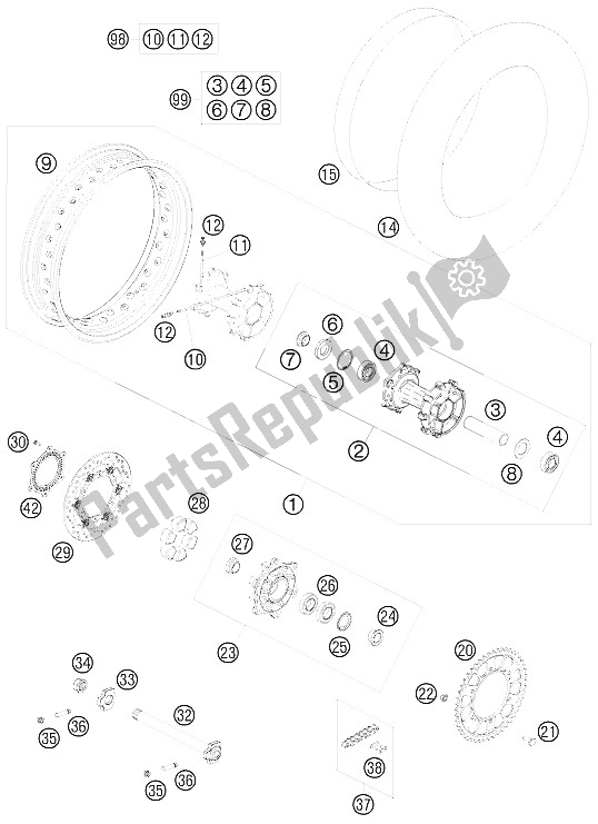 All parts for the Rear Wheel of the KTM 990 Adventure Black ABS Australia United Kingdom 2008