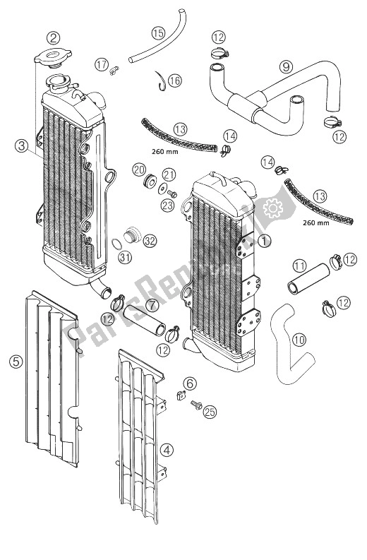 All parts for the Cooling System 625 Sxc of the KTM 625 SXC Europe 2003