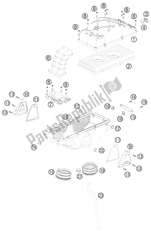 All parts for the Air Filter Box of the KTM 990 Super Duke R Australia United Kingdom 2012