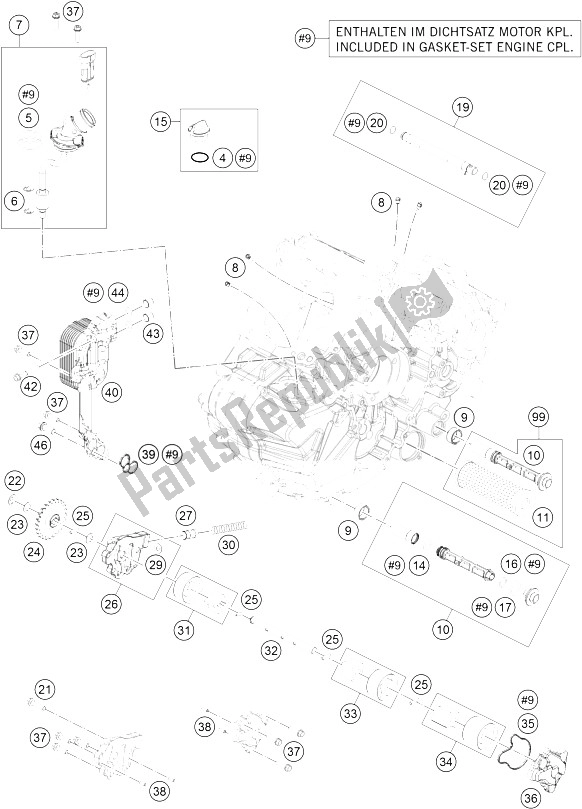 Todas as partes de Sistema De Lubrificação do KTM 1290 Superduke R Black ABS 15 Europe 2015