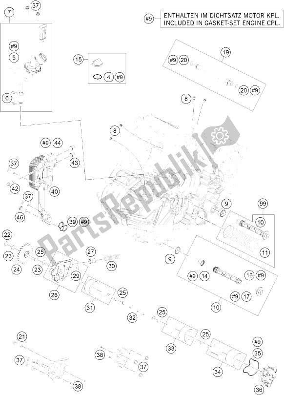 All parts for the Lubricating System of the KTM 1290 Superduke R Black ABS 16 USA 2016