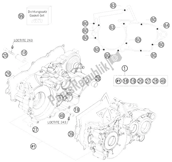 Toutes les pièces pour le Carter Moteur du KTM 250 EXC E Starter Europe 2010